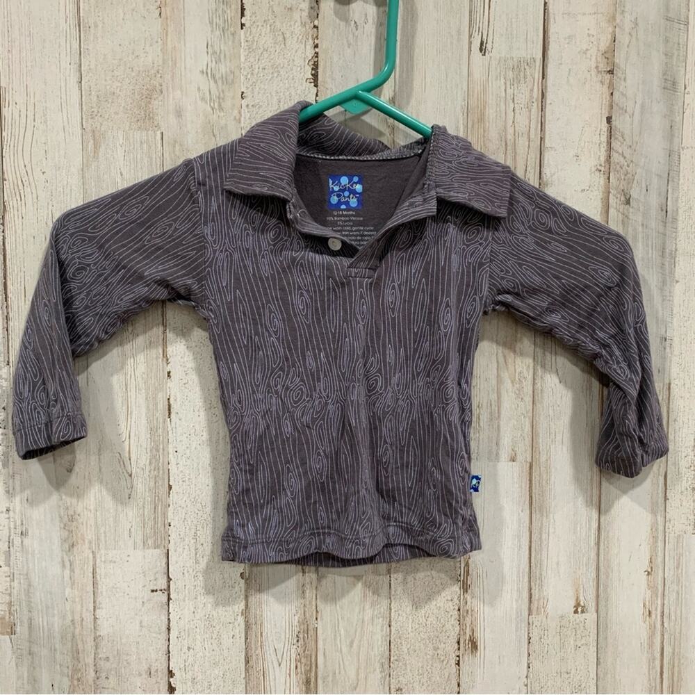Kickee Pants Gray Wood Grain Long Sleeve Collared Shirt Bamboo